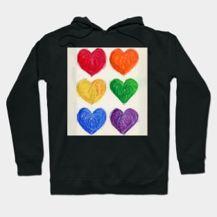 Six Rainbow Hearts Drawn With Oil Pastels On Paper Hoodie